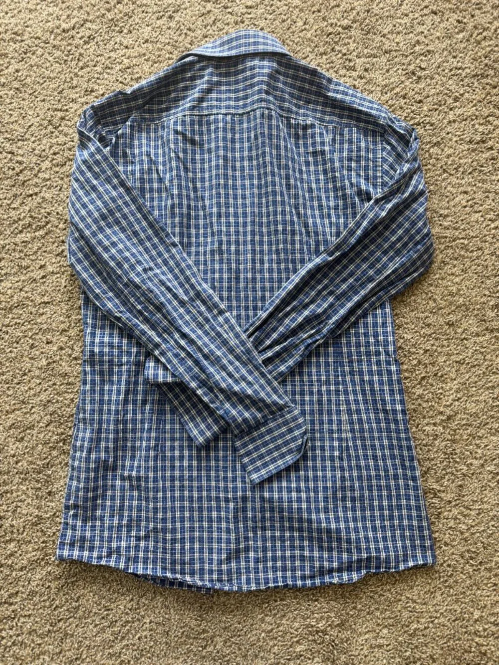 Hugo Boss Men's Sharp Fit Blue Checkered Plaid Button Up Shirt Size 16 1/2 34-35